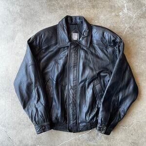 VINTAGE GREG BELL LEATHER JACKET BLACK BOMBER 80S 90S MOTO CAFE RACER MENS SMALL